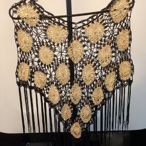 Black and Gold Crochet Fringe,  Sparkle Cape Top